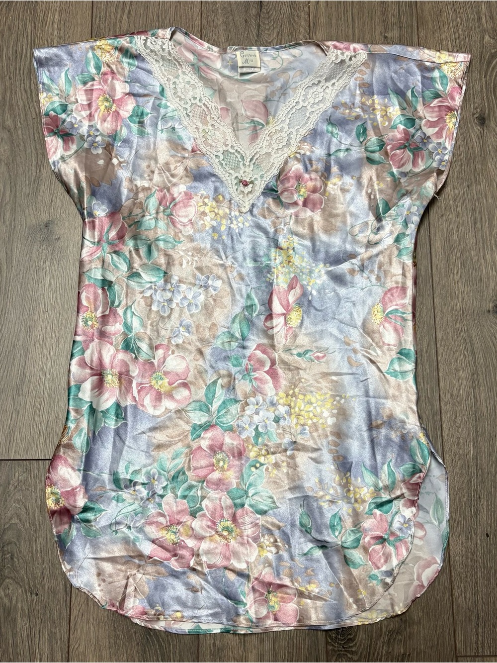 Vintage floral satin slip nightgown tank top